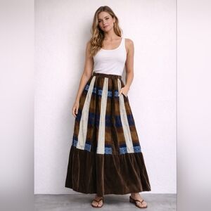 Vintage Chessa Davis velvet tapestry patchwork and lace  panels maxi  skirt.